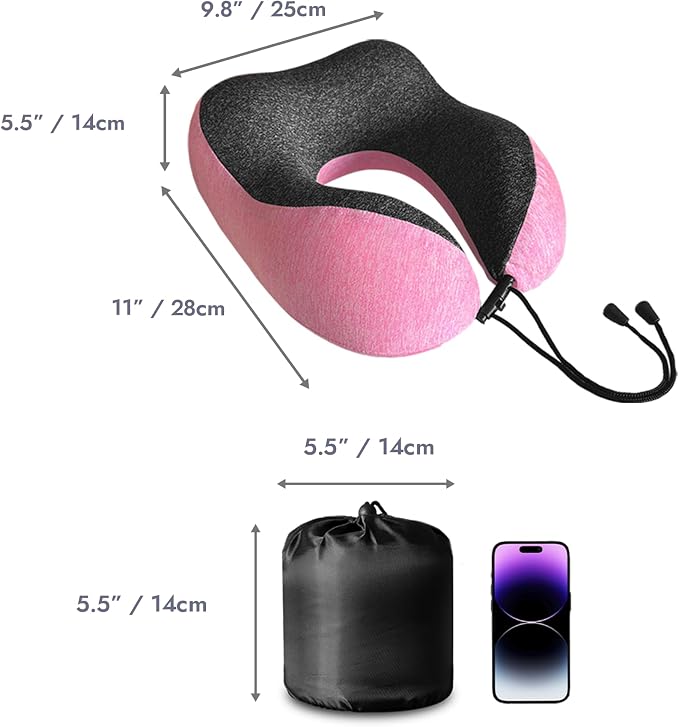 High Fill Memory Foam Travel Neck Pillow - Ergonomic Support for Plane, Car, Home Travel Accessory, Washable Cover - Neck Pillow for Effortless Travel - Image 4