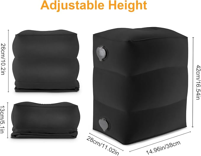 Inflatable Travel Foot Rest Pillow, Small Size（Black, 1 Pack） | Kids Airplane Bed, Adjustable Height Leg Pillow for Air Travel, Make a Flat Bed for Toddlers, Great for Airplane, Train, Car - Image 2