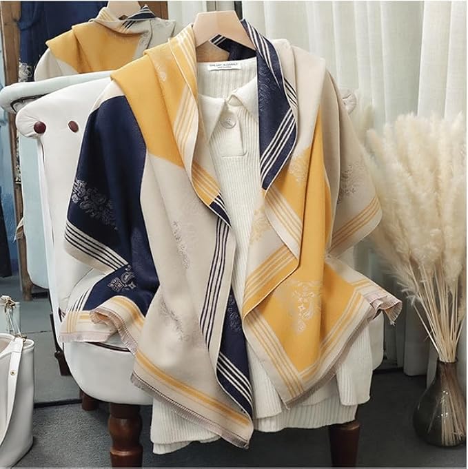 WaJuemy Winter Scarf for Women Dressy Evening Pashmina Shawl Wraps Open Front Poncho Blanket Fashion Travel Shawls Cape Wrap - Image 5