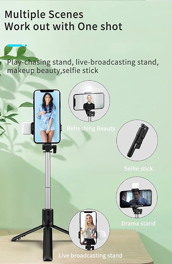 PINHEN Selfie Stick Tripod with Light, Extendable 360° Rotation Tripod Stand with Detachable Wireless Remote 3 in 1 Portable Mobile Phone Holder Compatible with iPhone Android Sansung(White+Light) - Image 4