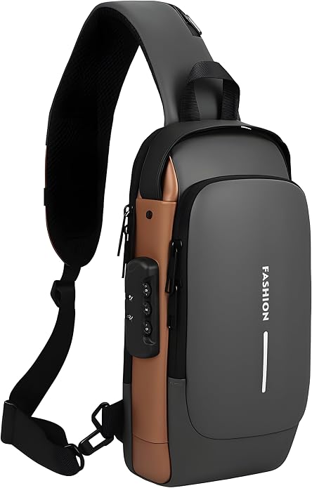 Unisex Anti-Theft Sling Bag with USB Port, Water-Resistant Crossbody Chest Backpack for Travel & Work by TSWITHTECHSUN