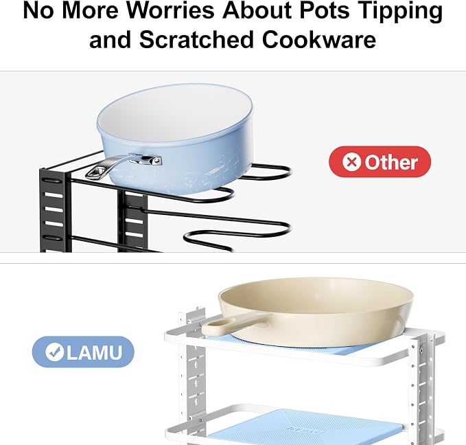 LAMU Pots and Pans Organizer for under Cabinet, 6-Tier Heavy Duty Pan Pot Organizers inside Cabinet Adjustable 14 to 24.57", Pot Rack Kitchen Cabinet Organization and Storage Holds up to 12" Cookware - Image 5
