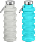 Collapsible Water Bottle, 16oz Portable Reusable Silicone Water Bottle with Carabiner for Gym, Travel, Camping, Hiking, Sports, Lightweight, BPA-Free, Leak-Proof, Foldable Design(Blue+Gray) by HOME