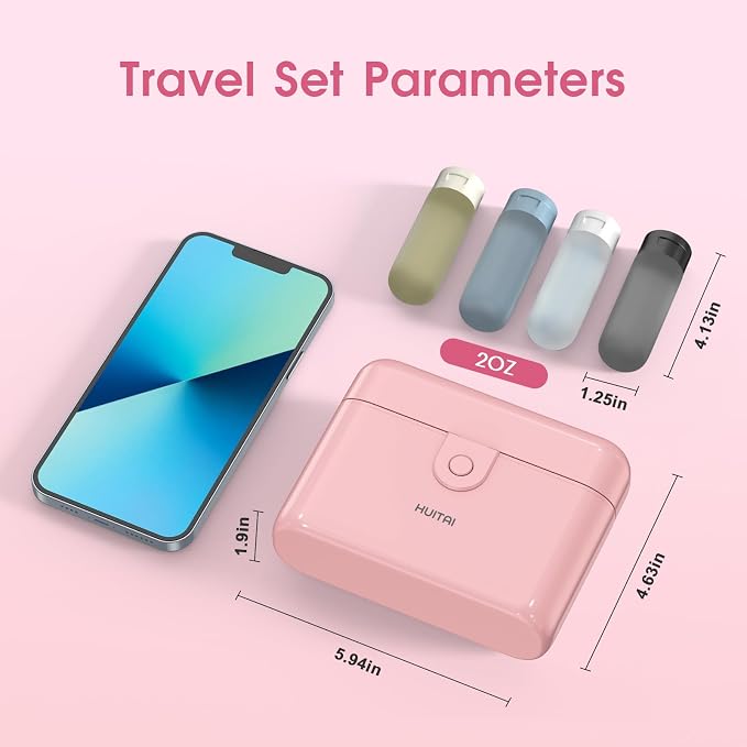 Travel Bottles TSA 4x2oz With Case Leak-Proof Pink | Durable ABS hard case, press-to-unlock, 4 individual compartments, wide-mouth bottles for easy fill, leak-proof seals - Image 2