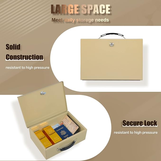 xydled Fireproof Document Box with Key Lock, Fire Safe Box, Sand | Fire and water resistant lock box for documents, passports, cash and valuables, keeping secure at home, 12.8 x 8.5 x 4.5 Inch - Image 4