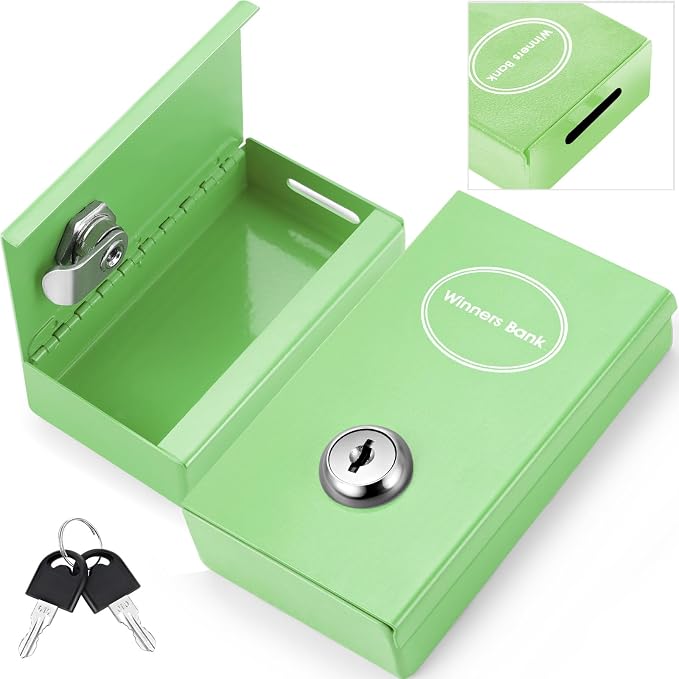 Reallnaive 1 Pack Metal Box for Gamblers Pocket Sized Winner Bank Casino Cash Box with 2 Keys Portable Casino Money Safe strongbox for Cash Saving Go Home Money Gifts(Mint Green,Classic) by Reallnaive
