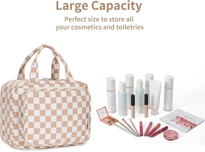Narwey Hanging Toiletry Bag for Women Travel Makeup Bag Organizer Toiletries Bag for Travel Size Essentials Accessories Cosmetics (Light Checkerboard (Medium)) - Image 7