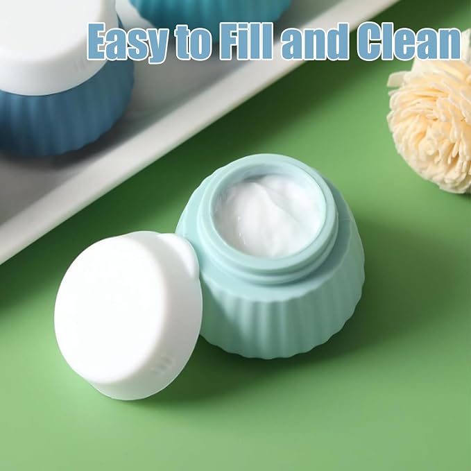 4 Pack Silicone Travel Cream Containers, Refillable Toiletry Jars | Leak Proof Design, Comes with Scoops, Labels & Clear Bag, Perfect for Travel Shampoo, Conditioner and Skincare Toiletries - Image 3