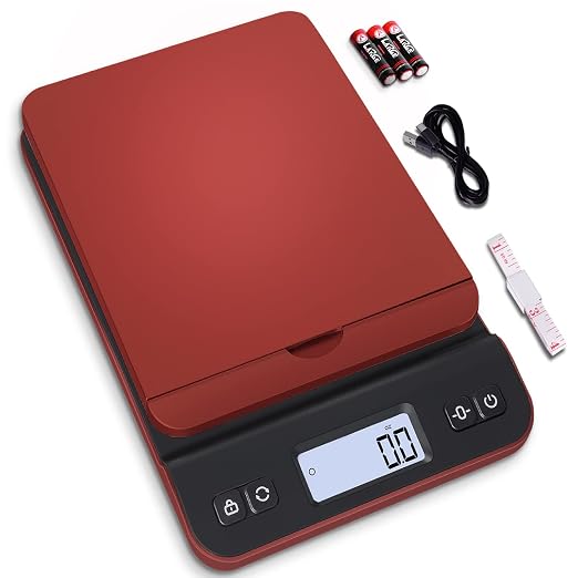 QP Shipping Scale, 86lb/0.1oz Digital Scale for Packages, Postal Scale with Hold/Tare Function, Back-lit LCD Display, Flip-up Holder, Shipping Scale for Small Business, Battery & Tape Measure Included by QP