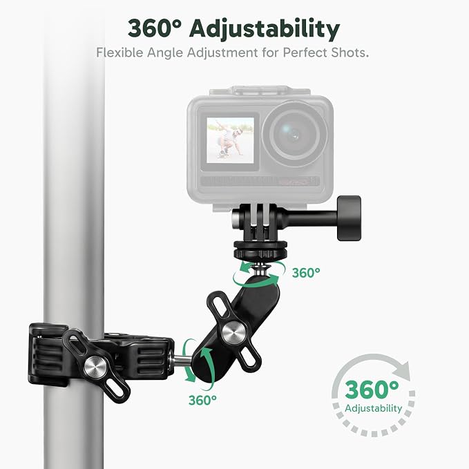 AKASO Camera Super Clamp Mount with Phone Clip Dual Ballhead Magic Arm | Clamp Mount with Cold Shoe for GoPro, Insta360, DJI Action, Osmo 360, EK7000/EK7000 Pro, Brave 4, Brave 7 LE Action Cameras - Image 4