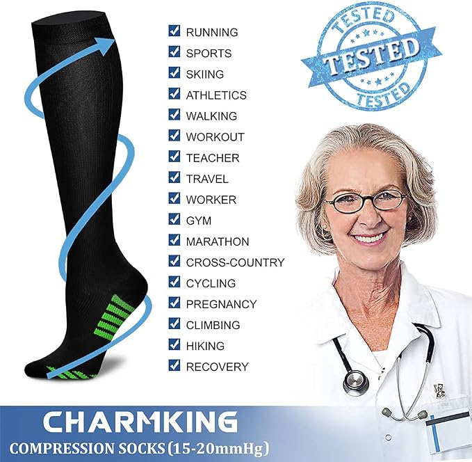 CHARMKING Compression Socks for Women & Men Circulation (8 Pairs) 15-20 mmHg Best Calf Socks Support for Athletic Cycling - Image 5