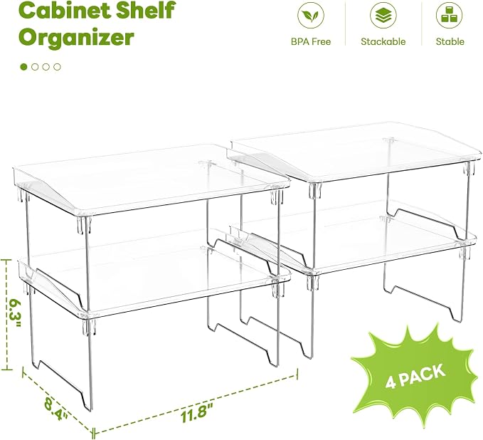 STARLATTA Acrylic Cabinet Organizer Shelf,4 Pcs Stackable Kitchen Counter Shelves,Spice Rack,Countertop Organizers,Clear Plastic Storage Organization for Makeup，Bathroom,Cupboard,Desk,Pantry - Image 2