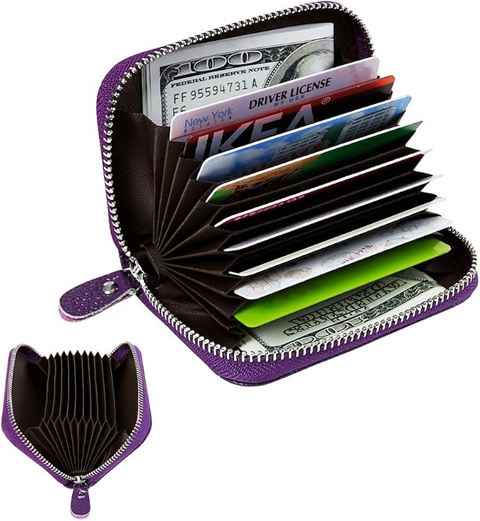 Women's RFID Blocking 12 Slots Credit Card Holder Leather Accordion Wallet - Image 2