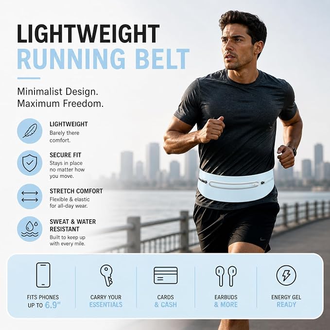 Slim No-Bounce Running Belt - Waterproof Exercise Waist Pack for Marathons, Hiking & Dog Walking - Hidden Travel Money Belt for Phones - Image 2