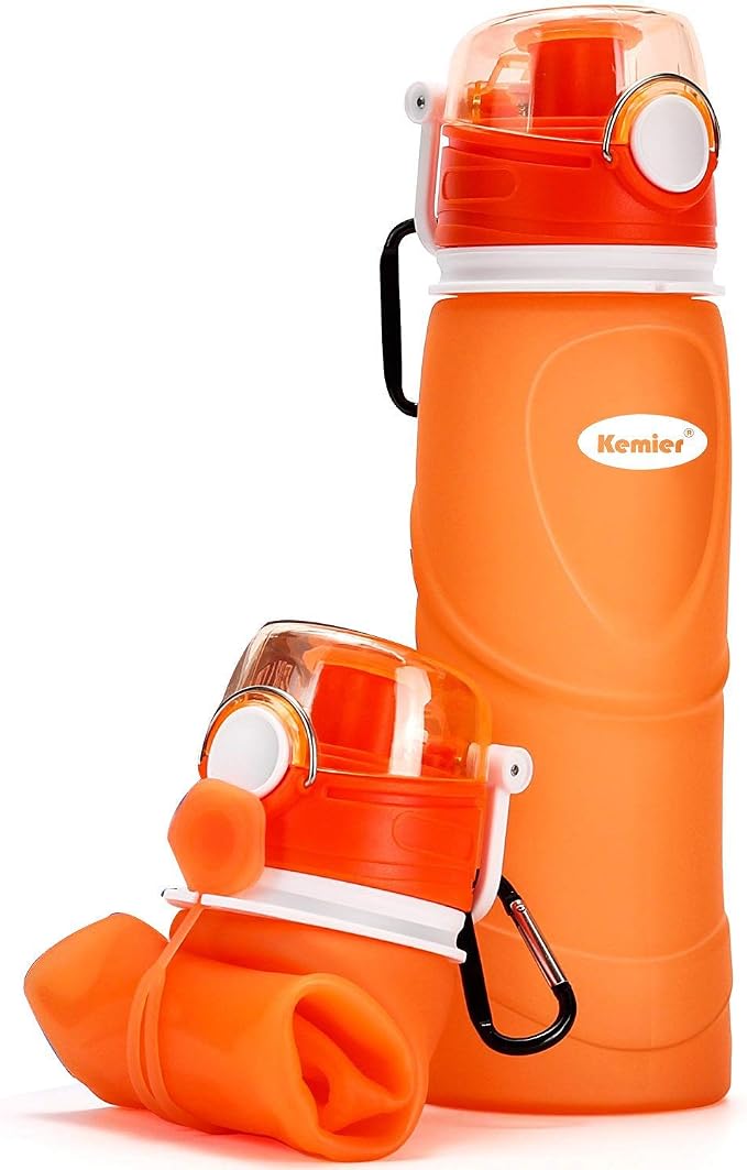 Collapsible Silicone Water Bottles-750ML,Medical Grade,BPA Free Travel Water Bottle Can Roll Up,26oz,Leak Proof Foldable Sports & Outdoor Water Bottles by Kemier