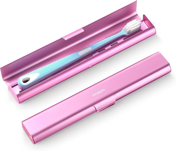 Aluminum Toothbrush Travel Case, Portable Travel Toothbrush Holder, Durable Manual Toothbrush Box Container for Traveling, Bathroom, Camping, Business Trip-Pink by Oralphi