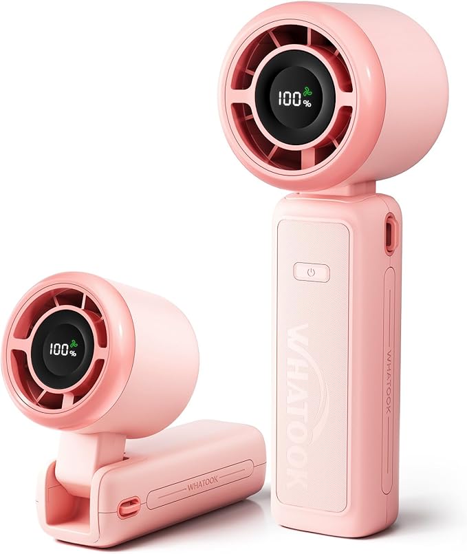 WHATOOK Portable Personal Handheld Fan: High Speed Cooling Fan, 12 Hours Battery Life, USB Rechargeable, Small Essentials for Women Cruise Travel, Beach Vacation (Pink) by FashionCaring-MakeitYours