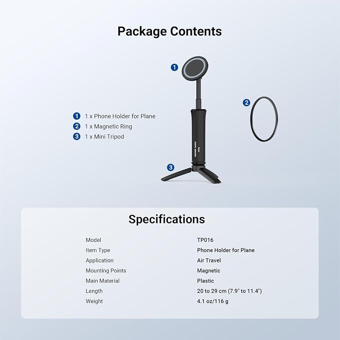NEEWER Airplane Phone Holder, Magnetic Smartphone Desk Mount Tripod Stand Handheld Selfie Stick Plane Gadget Travel Essentials Compatible with MagSafe iPhone Samsung Android for Video Recording, TP016 - Image 7