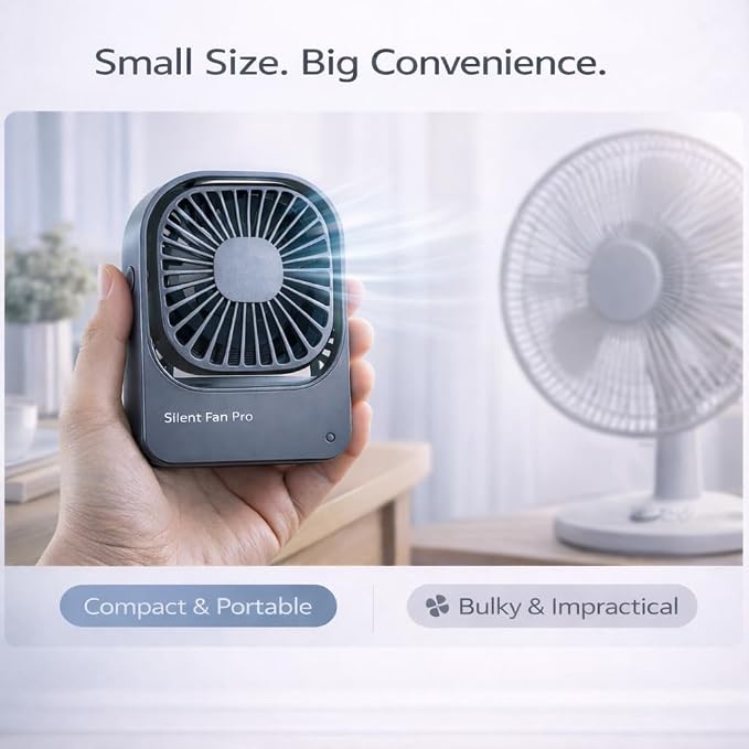 Portable Desk Fan,High-Capacity USB Rechargeable Cordless Small Fan with 360° Rotation, 3 Speeds Ultra Quiet Personal Fan for Office Desk, Travel, Home, Cruise Essentials (Grey) - Image 8