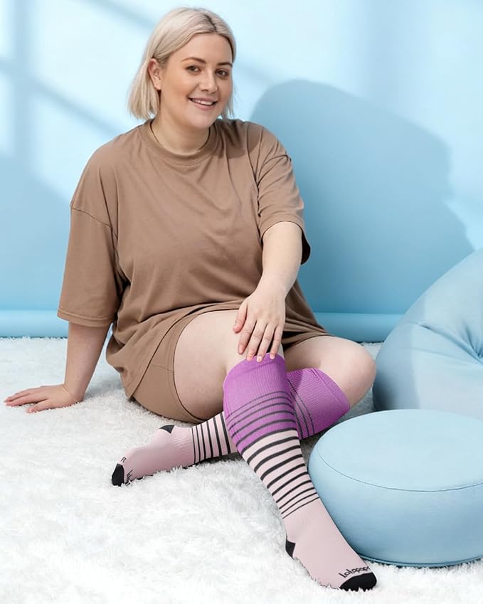 3-Pair Wide Calf Compression Socks for Women | 20-30mmHg Graduated Support, Easy On & Off, Knee High Length, Ankle Support, Travel Nurse Daily Wear, Cute Patterned - Image 3