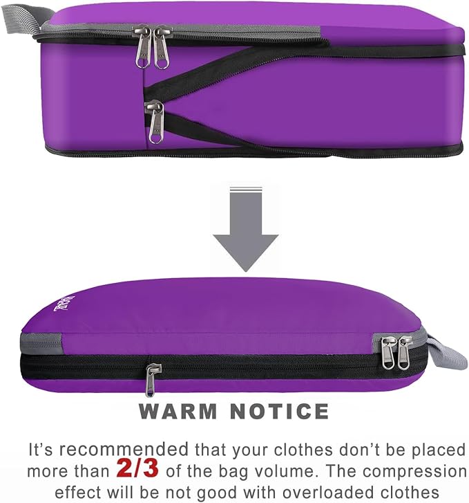 BAGAIL 4 Set/6 Set/8 Set Compression Packing Cubes Travel Accessories Expandable Packing Organizers (Cloth Pattern, 4-Purple) - Image 3