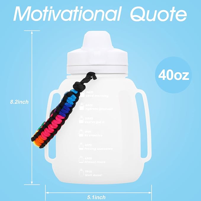 TakeToday Motivational Collapsible Water Bottle with Straw and Paracord Handle 1.2L 40 OZ Reusable Silicone Sports Water Jug with Time Marker Leakproof Large Water Bottles for Yoga Outdoors - Image 8