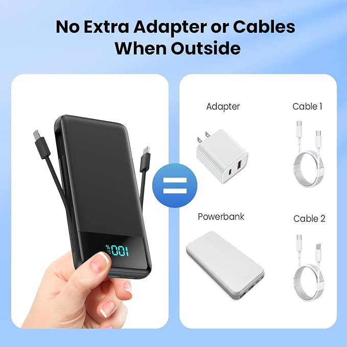 Portable Charger for iPhone,13800mAh Slim Power Bank with Built-in Cables & AC Wall Plug,All in One 4 Outputs USB C Fast Charging Battery Pack Powerbank for iPhone 17/16/15/14,Android,Travel Essential - Image 6