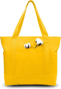 TOPDesign 6-Pack Canvas Tote Bags with an External Pocket, Reusable Grocery Shopping Bags, Top Zipper Closure, Daily Essentials (Yellow) by TOPDesign