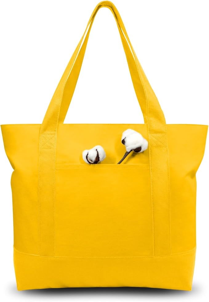 TOPDesign 6-Pack Canvas Tote Bags with an External Pocket, Reusable Grocery Shopping Bags, Top Zipper Closure, Daily Essentials (Yellow) by TOPDesign