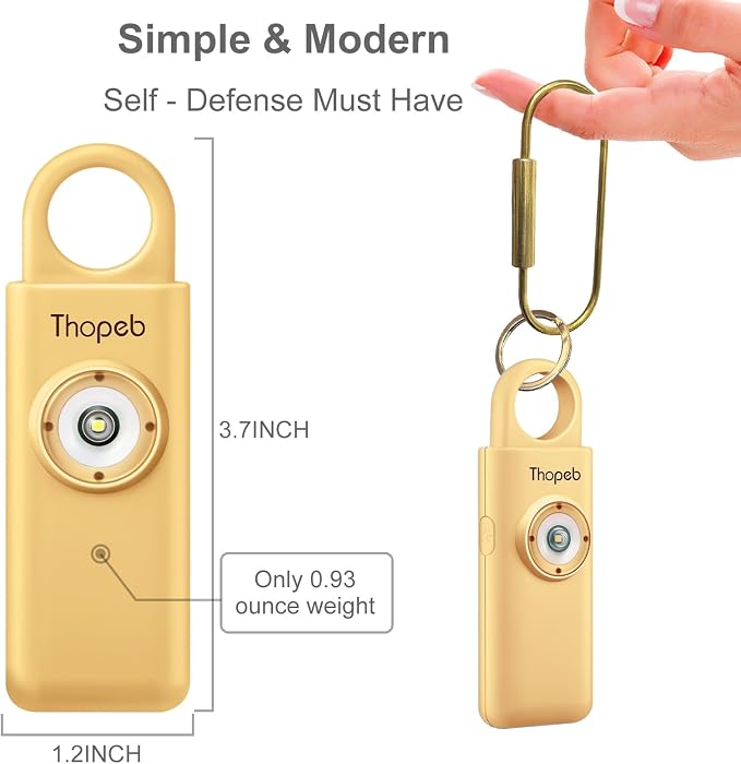 Thopeb Personal Safety Alarm for Women – Upgraded Rechargeable | Strobe with Separate Switch, 135dB Siren, Long-Lasting Protection, Stylish Keychain (Metallic Gold) - Image 4