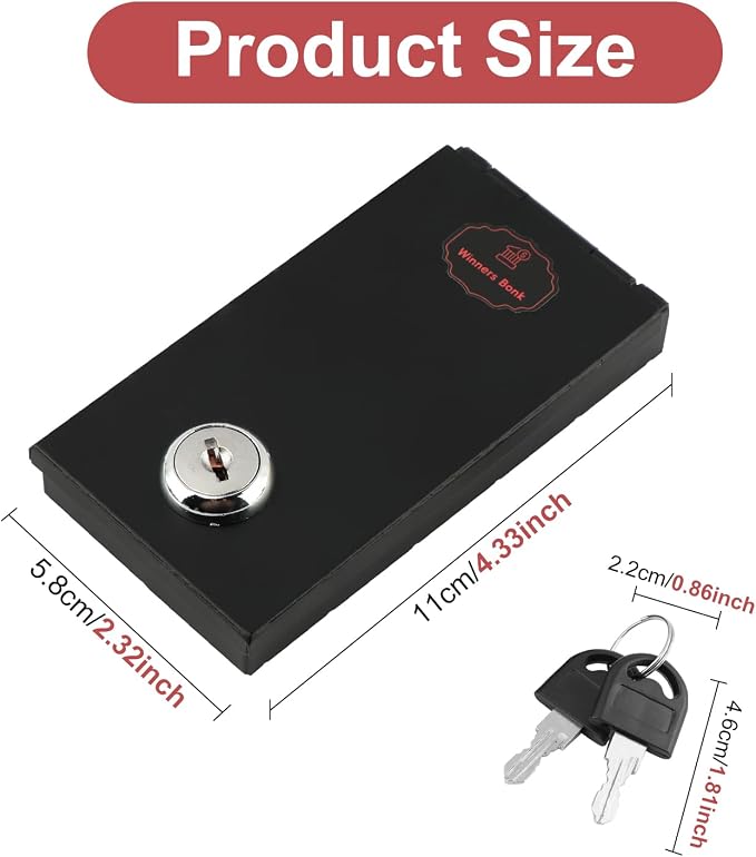 Metal Box for Gambler, Winners Bank Portable Safe with Key, Mini Gambling Lock Box for Cash Money Saving Go Home Gamblers Gifts, Black - Image 3