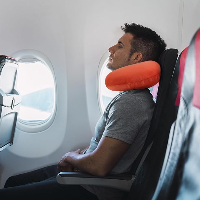 Orange Memory Foam Velvet Travel Neck Pillow for Airplane Car Train - Image 7