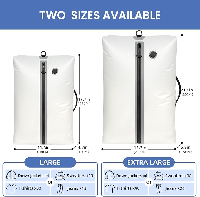 BAGAIL TPU Vacuum Bag for Travel, Reusable Compression Bag with IPX8 Waterproof Zipper, Save Space for Suitcase, Backpack and Carry on (Cream, Large, With Pump) - Image 2