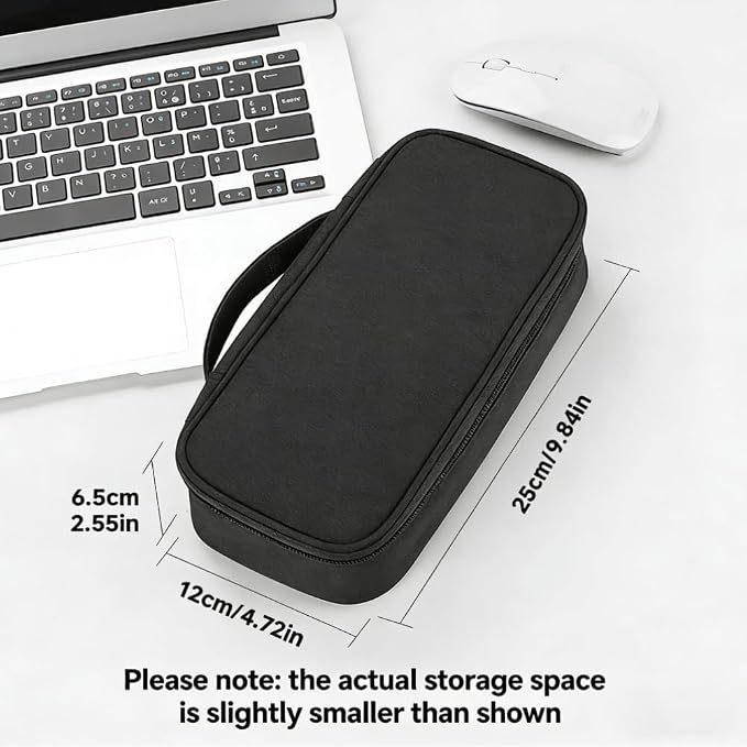 Teskyer Tech Organizer Pouch with Handle, Black | Water-Resistant Fabric, Adjustable Dividers, Multiple Compartments, Protective Lining, Travel and Office Use - Image 2