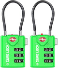 SURE LOCK TSA Approved Luggage Locks with Open Alert Indicator, 3 Digit Combination Cable Travel Lock for Suitcase, Backpack, Gym Locker, Toolbox & Travel Bag（Green 2 Pack by Hopeyoucanstaysafe