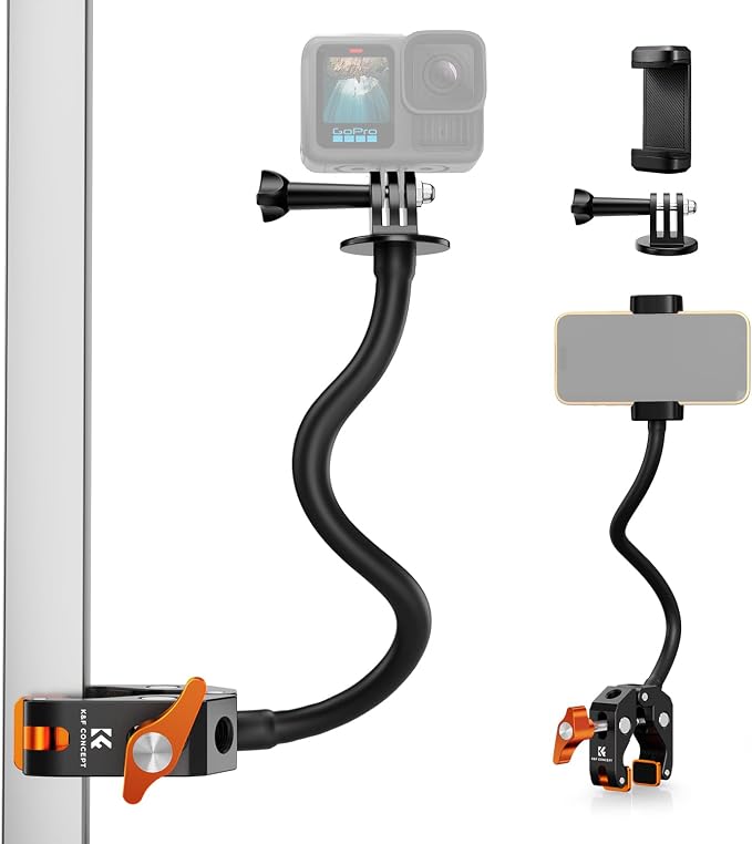 K&F CONCEPT Flexible Clamp Mount Kit, Action Camera Gooseneck Mount | 1/4" & 3/8" Screws for Flat & Round Surfaces, Compatible with Smartphone, Action Camera, Light and Webcam, MS50 by KFCONCEPT