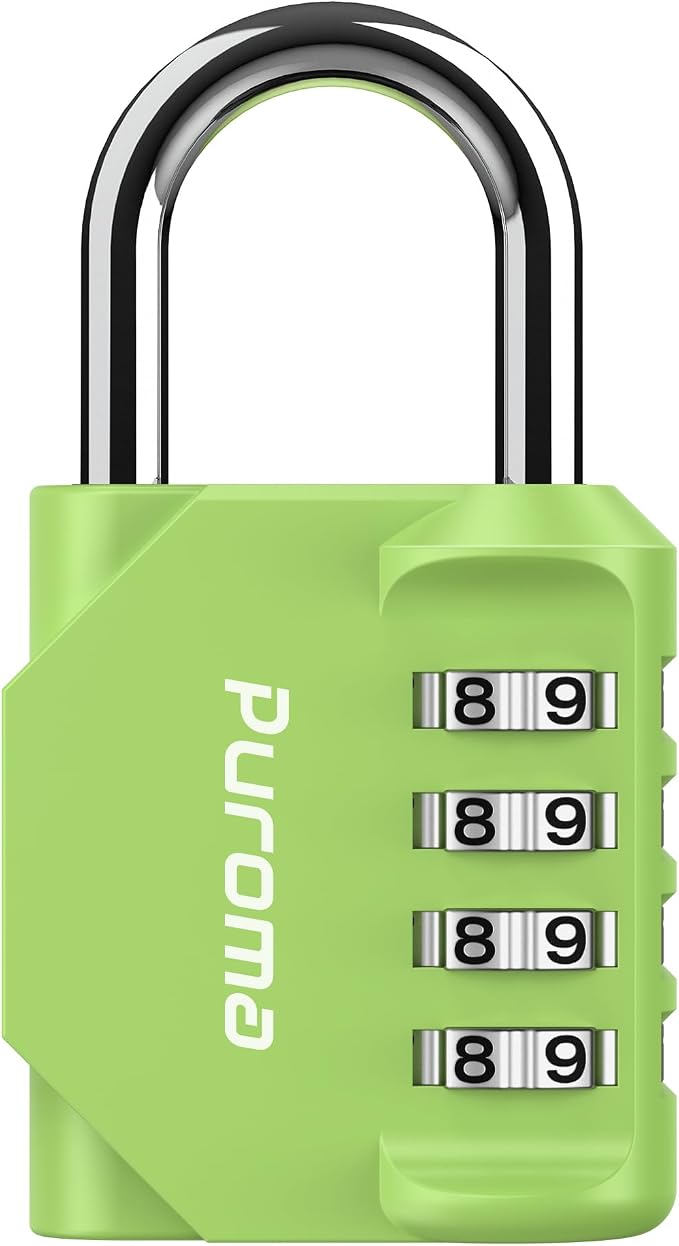 Puroma 1 Combination Lock Locker 4 Digits Combo Padlock Gym Yellow-Green | For School Gate Fence Toolbox Hasp Storage, Outdoor, Resettable, Weatherproof, Side Window, Crack Cut Resist, Hardened Steel by Puroma