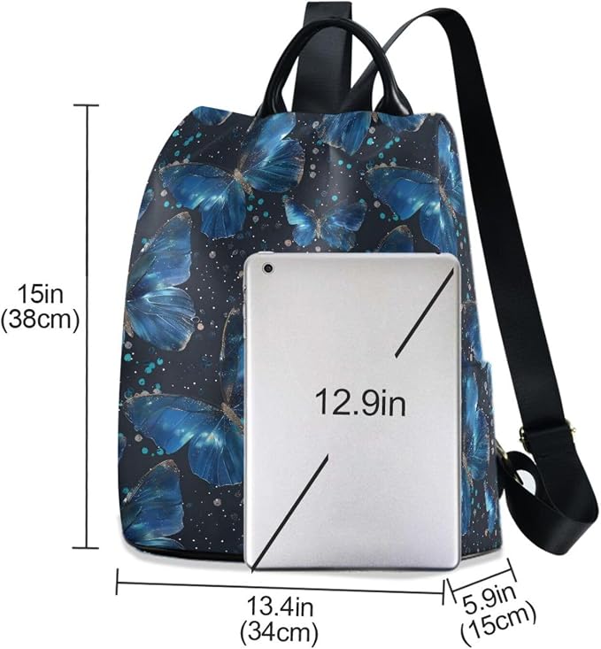 ALAZA Blue Butterflies Backpack Purse for Women Anti Theft Fashion Back Pack Shoulder Bag - Image 3