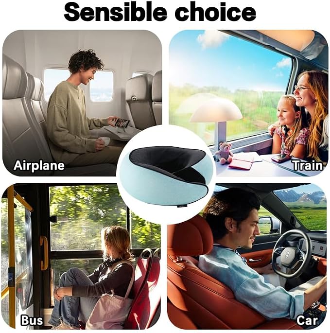 Travel Neck Pillow | Memory Foam Neck Pillow, New Portable U-Shaped Pillow with Neck Support, Washable Cover, Compact for Plane, Office, Bus, Train, Sofa, Nap–Includes Storage Bag - Cyan - Image 6