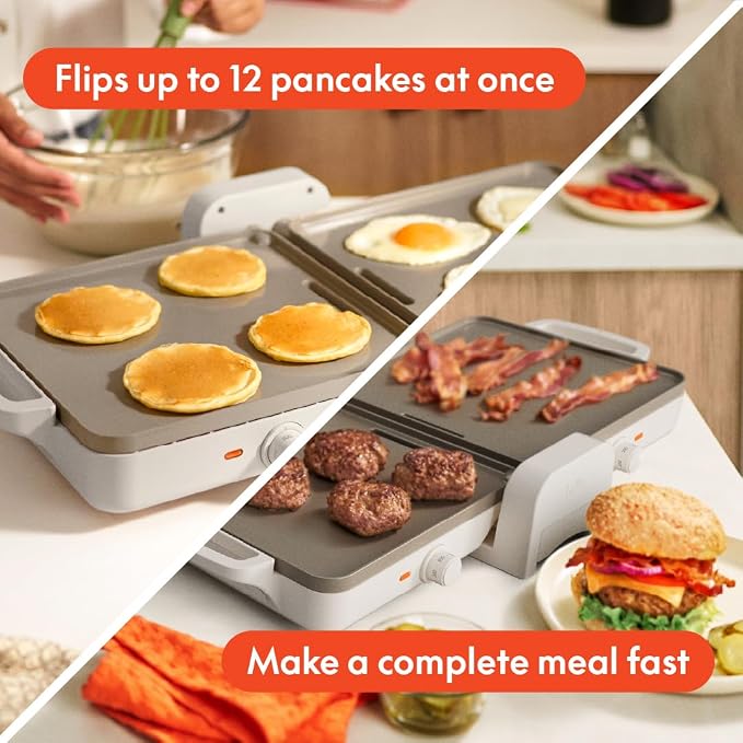 bella 10"x20" Fold and Store Griddle, Non-Toxic, Ceramic Coating, Oatmilk - Image 5