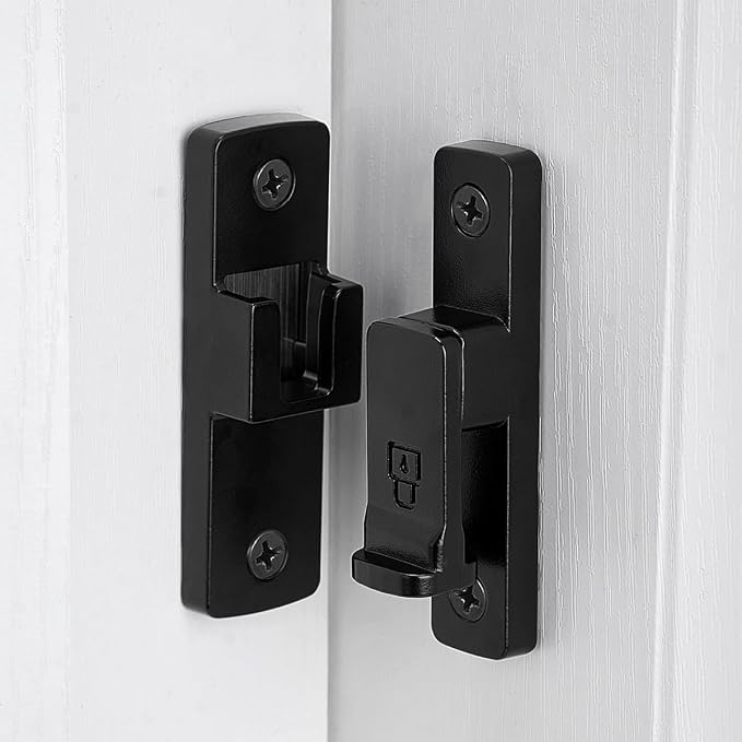 4 Packs Black 90 Degree Barn Door Lock ，Right Angle Door Lock Latch | Zinc Alloy Flip Gate Latches,for bedroom,garage,balcony,barn,sliding door,bathroom,window,cabinet,drawer,pet enclosures - Image 4