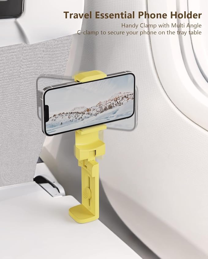 MiiKARE Airplane Phone Holder Mount, Plane Travel Essentials, Yellow | Universal Hands-free Phone Holer with 360° Rotation for Flying, Accessory Travel Must Haves Phone Stand for Desk, Tray Table - Image 3