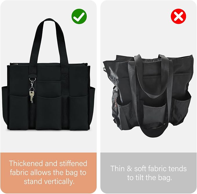 Becokan Large Tote Bag for Women Waterproof with 12 Pockets Top Zipper Closure Utility Teacher Nurse Bags for Work School - Image 7