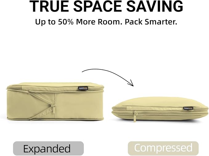 4 Piece Compression Packing Cubes for 3–7 Day Travel, Space Saving Travel Organizers with Breathable Mesh, Double-Zipper Packing Cubes for Carry-On & Suitcases (Yellow) - Image 2