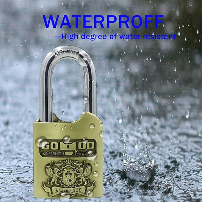 Alarm Padlock - Anti-Theft Heavy Duty Security Alarm Lock - 120db Alarm Sound - Weather Proof for Door Storehouse Truck with 4 Keys (12mm) Bronze - Image 5