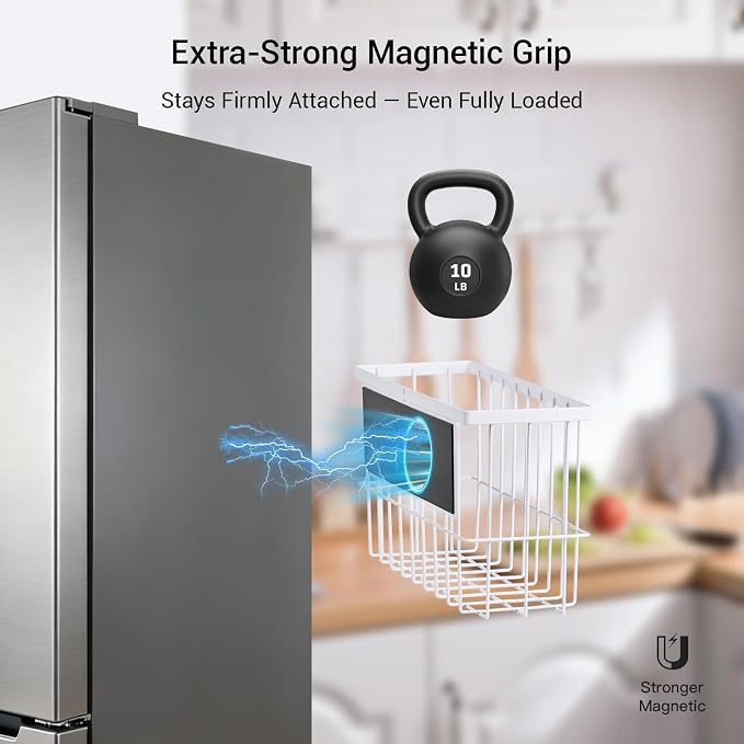 FAMNONE 2-Pack Magnetic Basket for Dryer Balls, Laundry Room Organizer | Metal Dryer Ball Holder, Magnetic Lint Bin, Fridge Basket, Washer Dryer Organizer for Kitchen, Laundry - Image 3