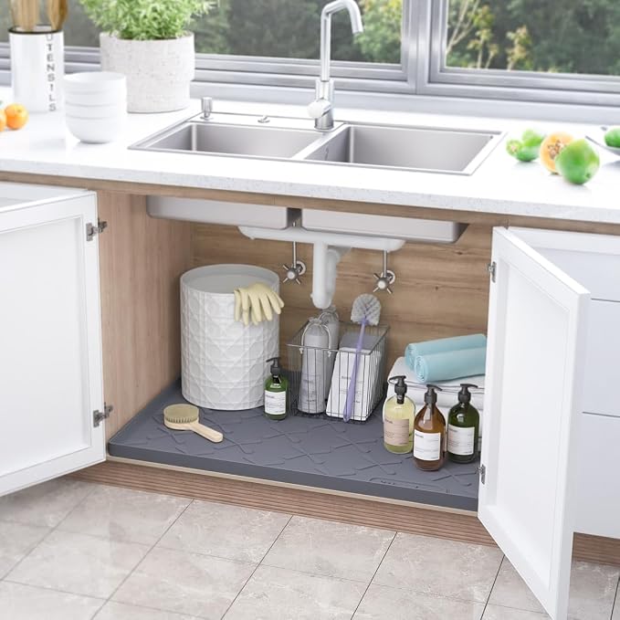 Waterproof Under Sink Mat Silicone 28" x 22" Kitchen Cabinet liner | BPA-Free Silicone Mat with Raised Lip Protects Cabinets from Leaks, Versatile Home Organizer for Bathroom, Pets, Boots, Floor - Image 2