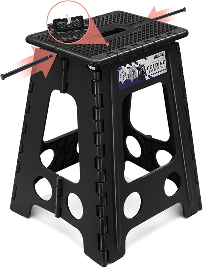 Delxo 17.5 Inch Folding Step Stool,Foldable Step Stool for Adults Black Dot | Step Stool with Safety Lock,Portable Collapsible Step Stool,Non-slip Folding Stools for Kitchen Bathroom Bedroom Garden 1PC - Image 9