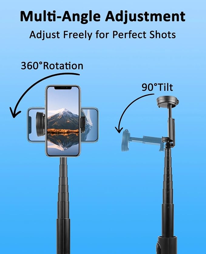 WOVTE 67" Automatic Phone Tripod, Auto-Open Selfie Stick Tripod with Wireless Remote, Portable Travel Phone Stand Compatible with iPhone/Android for Photograph, Video Recording, Live Streaming (Black) - Image 4