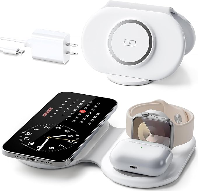 2026 Traveling Portable Wireless Mag-Safe Fast Charging Station | Magnetic 3 in 1 Charger for iPhone 17 16 15 14 13 12 Pro Max Plus,Apple Watch Series & Air pods 4 3 2 Pro-Gifts for Family by RYND